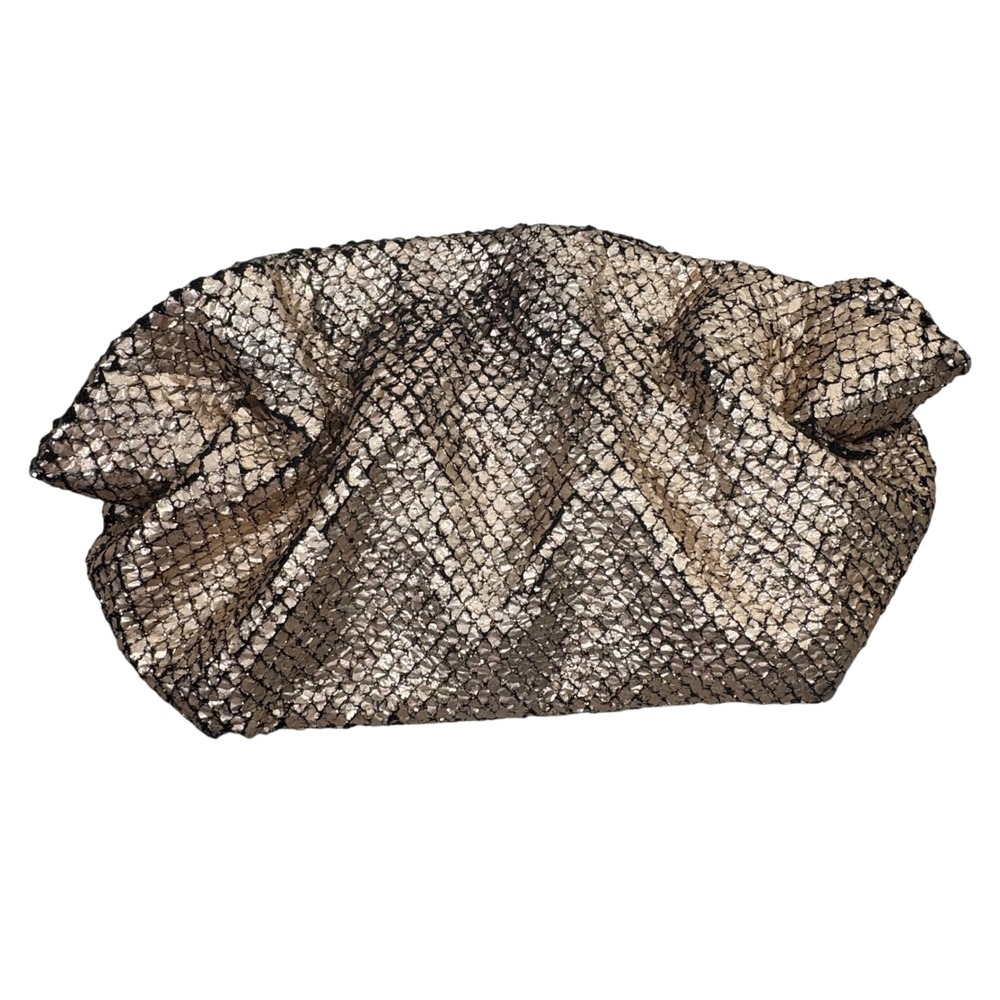 By Anthropologie Metallic Gold Snakeskin Pouch Clutch Bag w/ Chain Formal Bridal